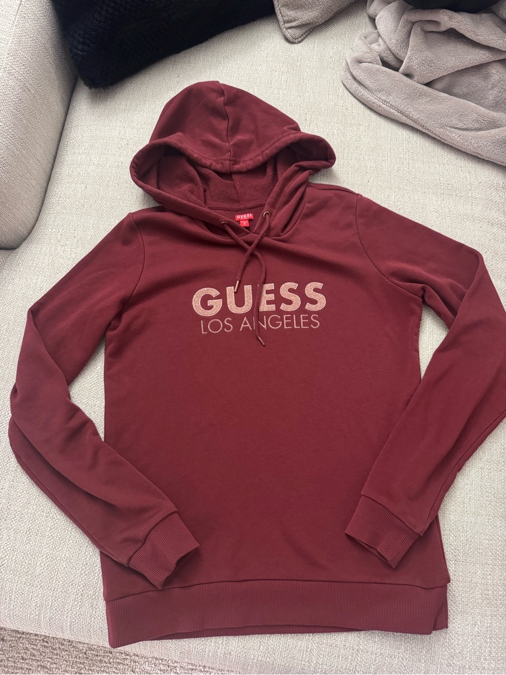 GUESS Women's Burgundy Hooded Sweatshirt with Logo